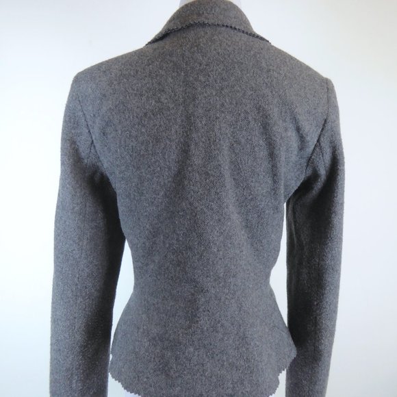 JULIA wool knit Jacket gray blazer herringbone pinked edge wool fitted 8 - Picture 6 of 12